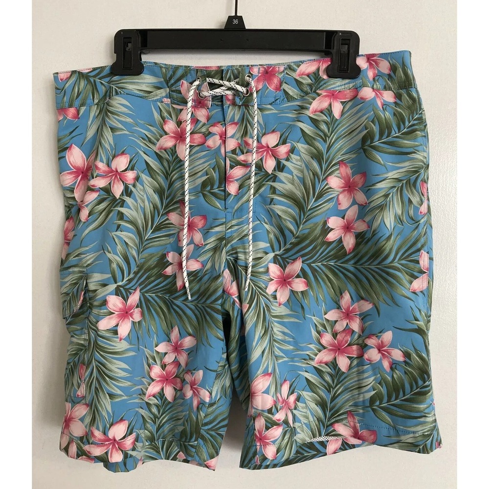 J.Crew Men's Shorts Blue 34 Floral Cargo Boardshorts Swim Trunks Mesh Lining 831